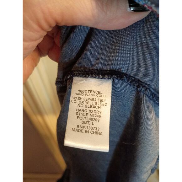 Umgee Dress Blue Embroidered Flared Sleeves Sz L On Or Off Shoulder Boho Fairy - Picture 10 of 11